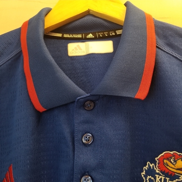 {L} Adidas Men's NCAA University of Kansas Jayhawks Coaches Polo Shirt - Picture 4 of 8